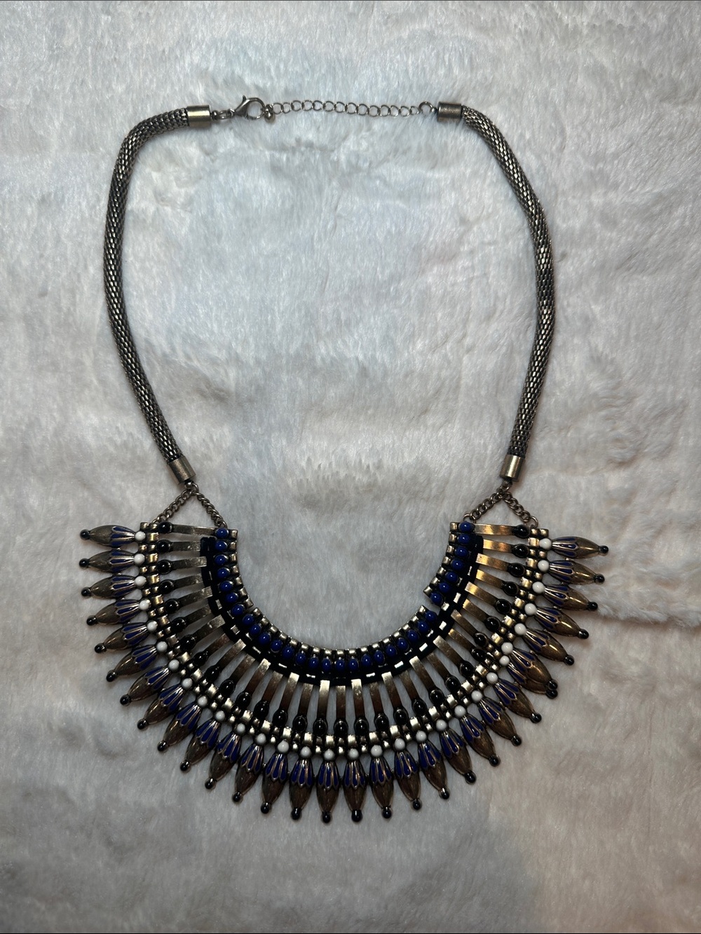 Statement Blue and Silver Bib Necklace